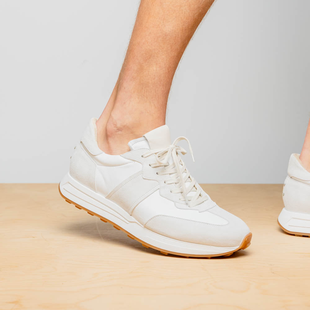 Zelli Roxi Italian Suede and Calfskin Luxury Sneaker in White