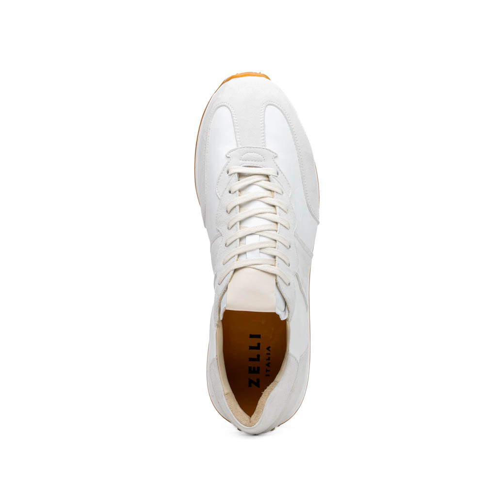 Zelli Roxi Italian Suede and Calfskin Luxury Sneaker in White
