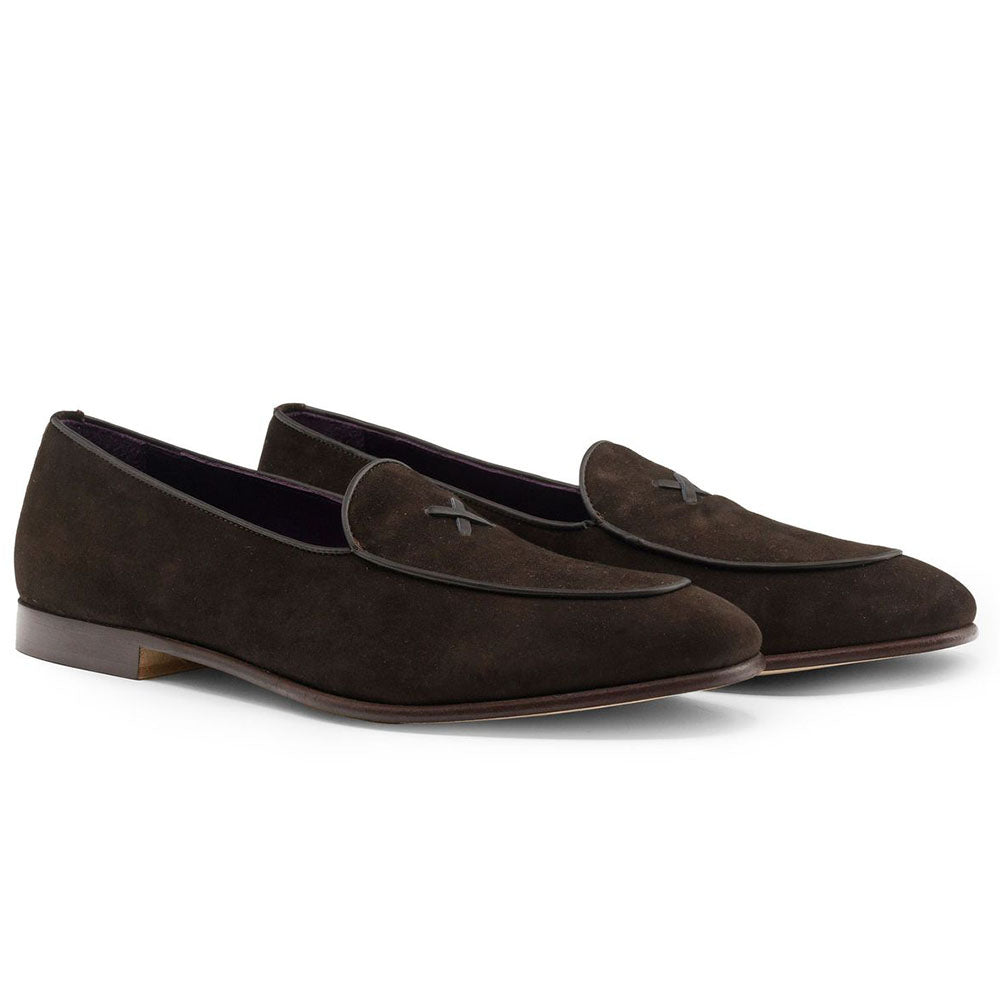Zelli Sueded Goatskin Loafer with Crocodile Vamp in Nicotine