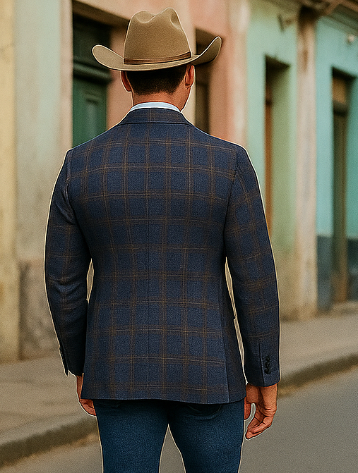 Saco vaquero - Western Sport Coat - Western Blazer - Mens Slim Fit Two Button Sport Coat Blazer Navy Blue & Gold Windowpane P