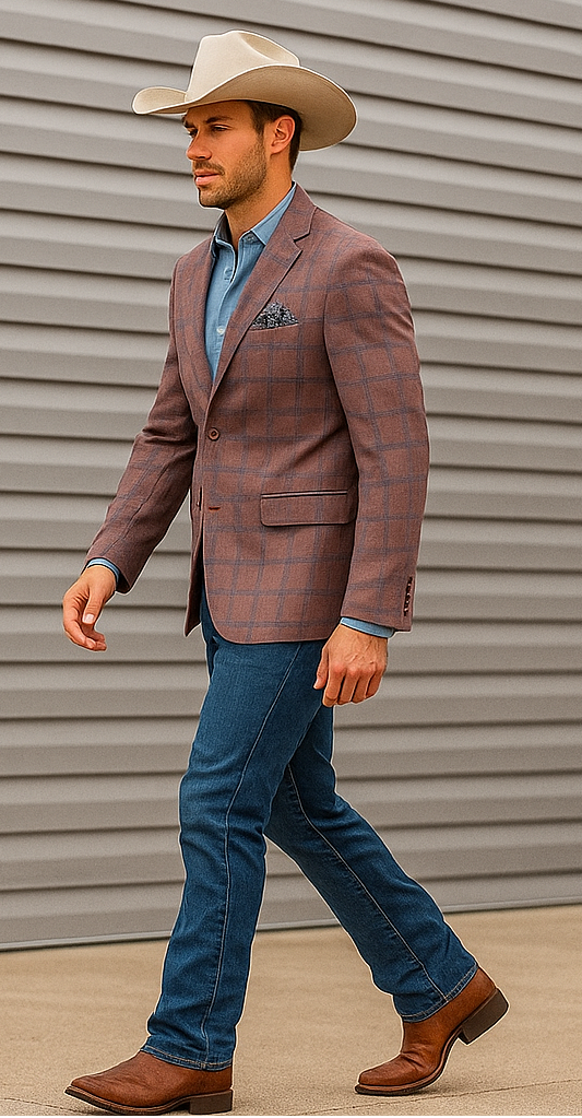 Saco vaquero - Western Sport Coat - Western Blazer - Mens Two Button Sport Coat Blazer In Burgundy Red Windowpane Plaid