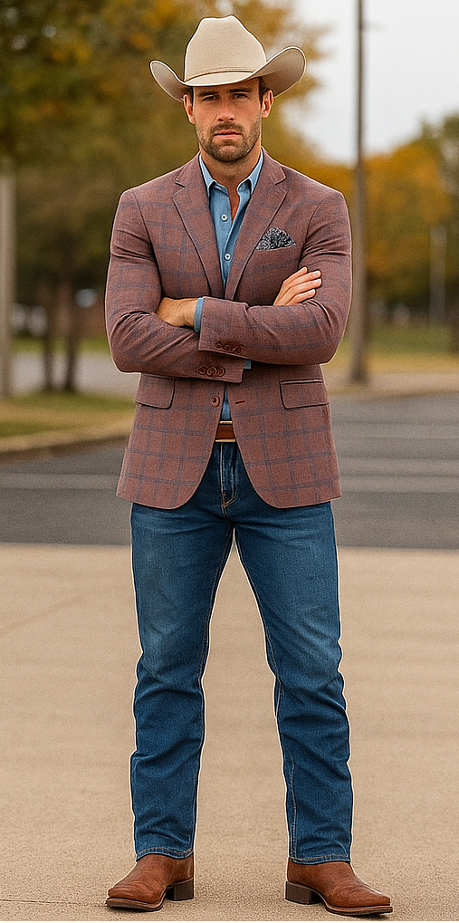 Saco vaquero - Western Sport Coat - Western Blazer - Mens Two Button Sport Coat Blazer In Burgundy Red Windowpane Plaid