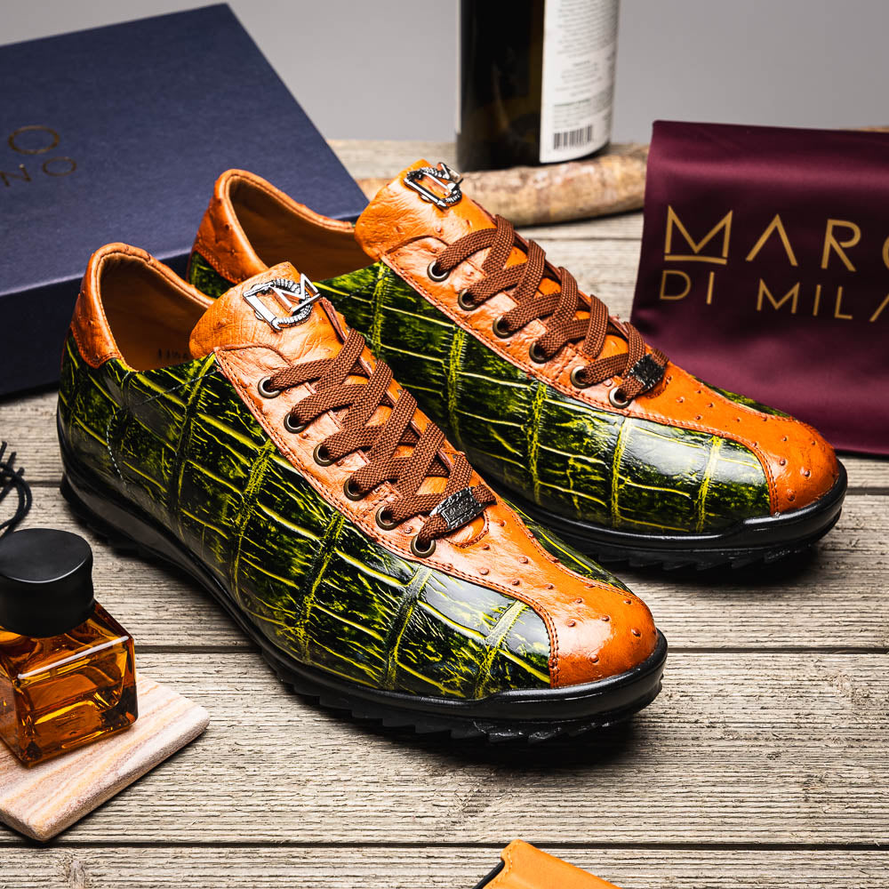 Marco_Di_Milano Saulo: Green & Cognac Leather Shoe