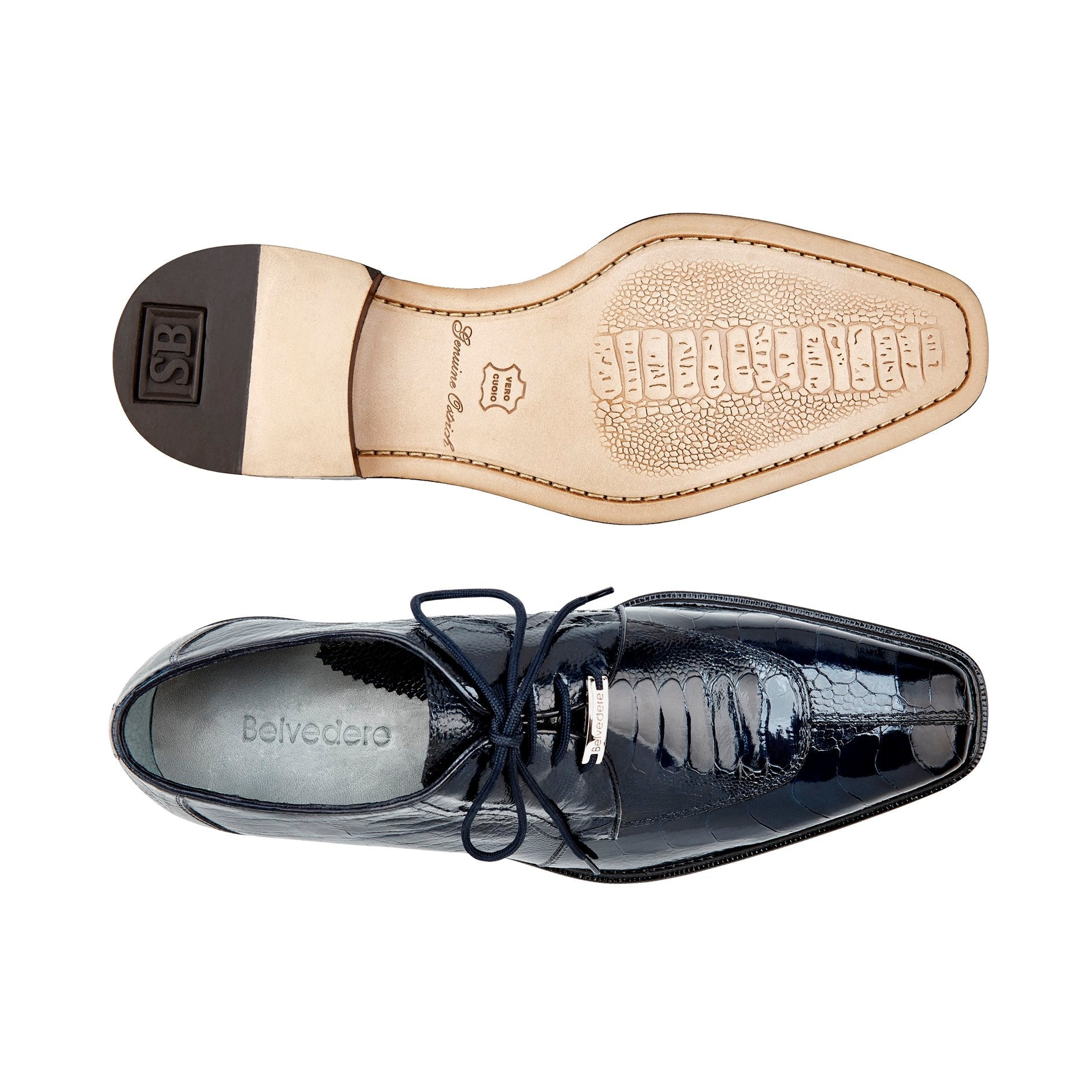 Belvedere Siena Navy Genuine Ostrich Leather Shoe