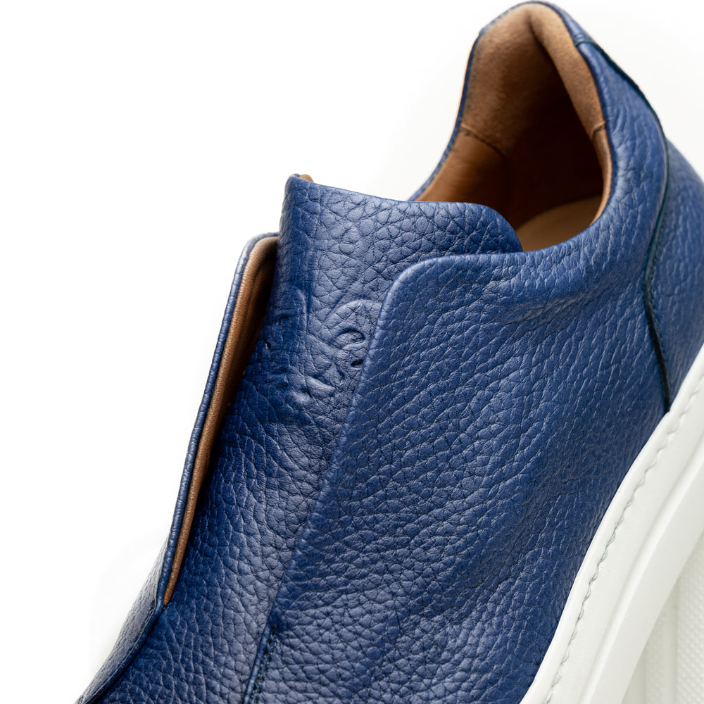 Zelli Spettacolare Pebble Grain Calfskin & Suede Slip-On Sneaker in Navy