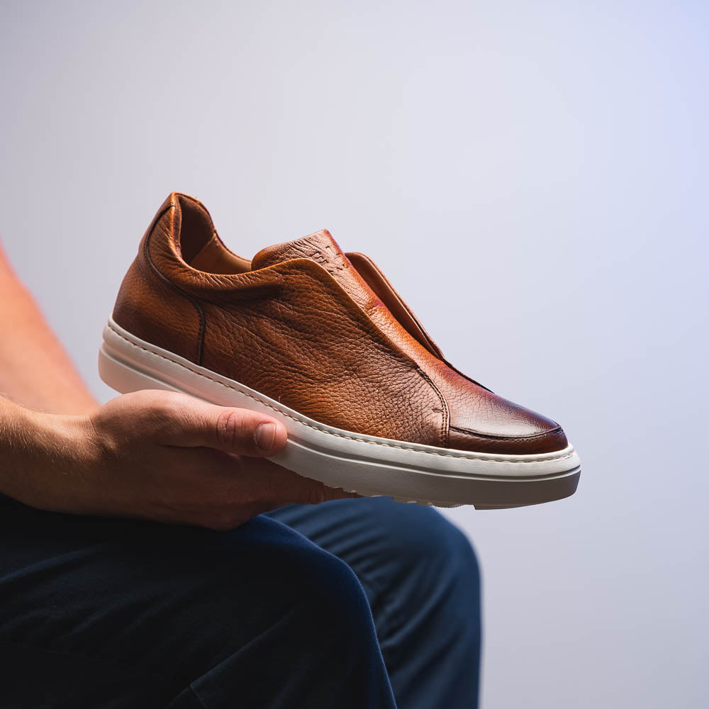 Zelli Spettacolare Pebble Grain Slip-On Sneaker in Cognac