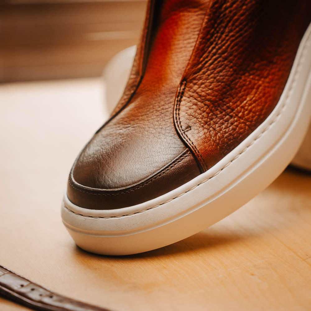 Zelli Spettacolare Pebble Grain Slip-On Sneaker in Cognac