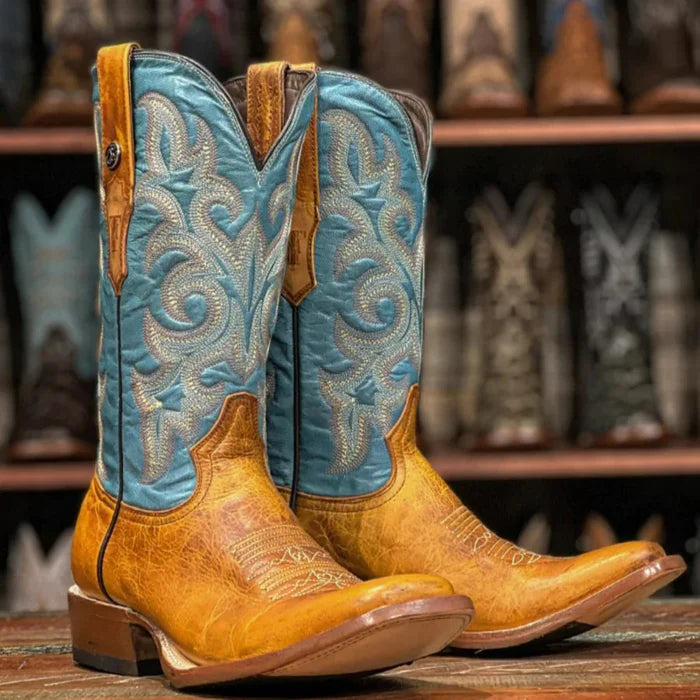 Men's Square Toe Leather Boots Damiana Orange Tan