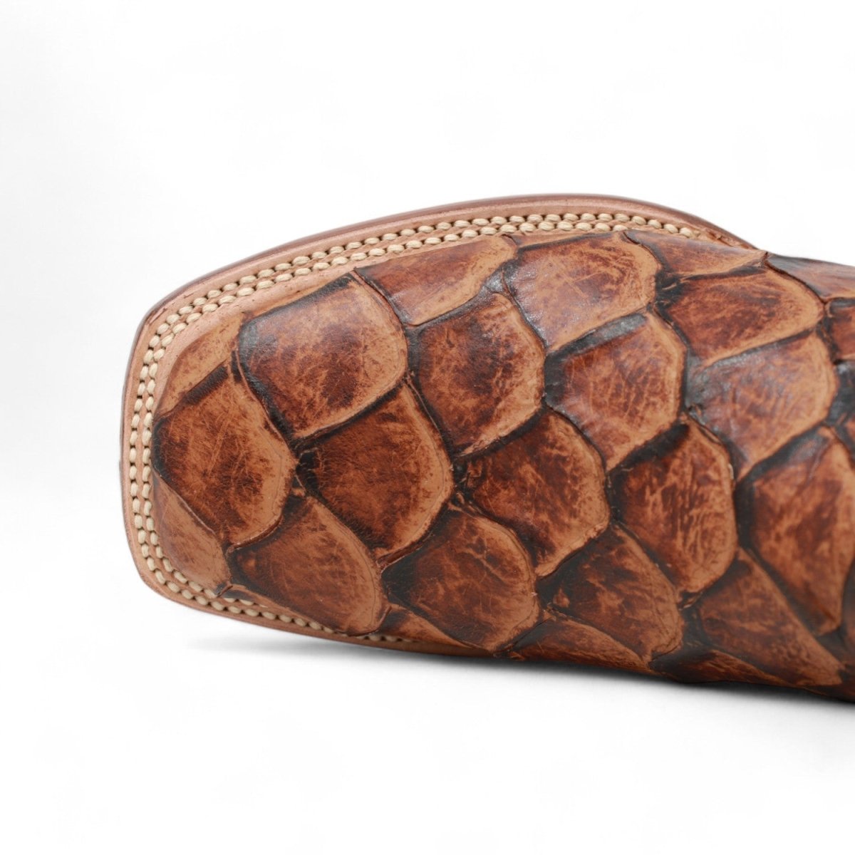 Tanner Mark Women's Pistol Print Monster Fish Square Toe Boots Cognac