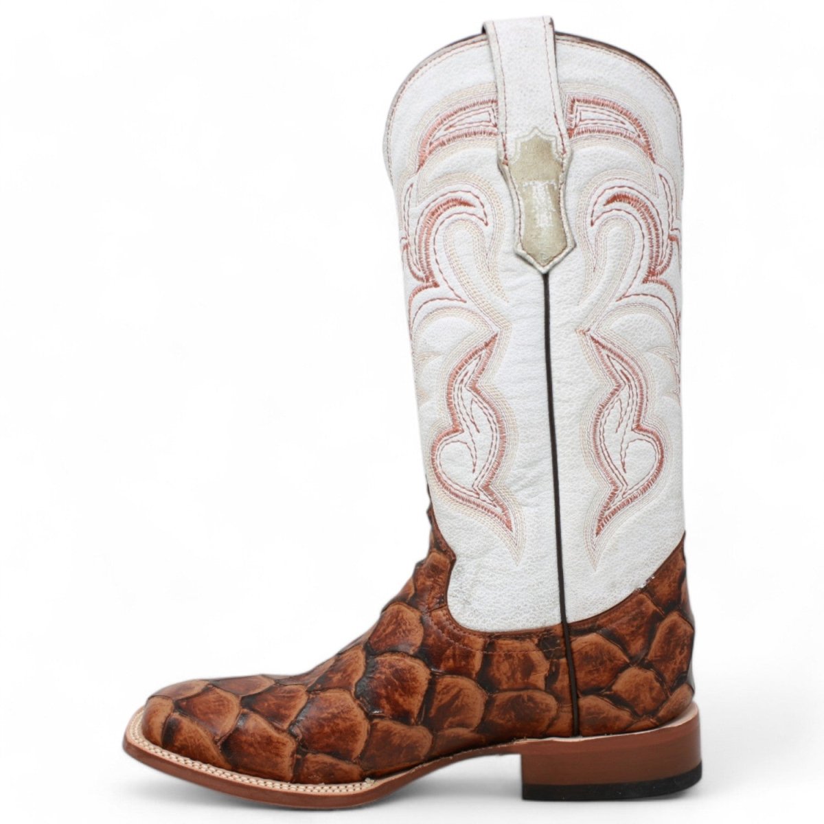 Tanner Mark Women's Pistol Print Monster Fish Square Toe Boots Cognac