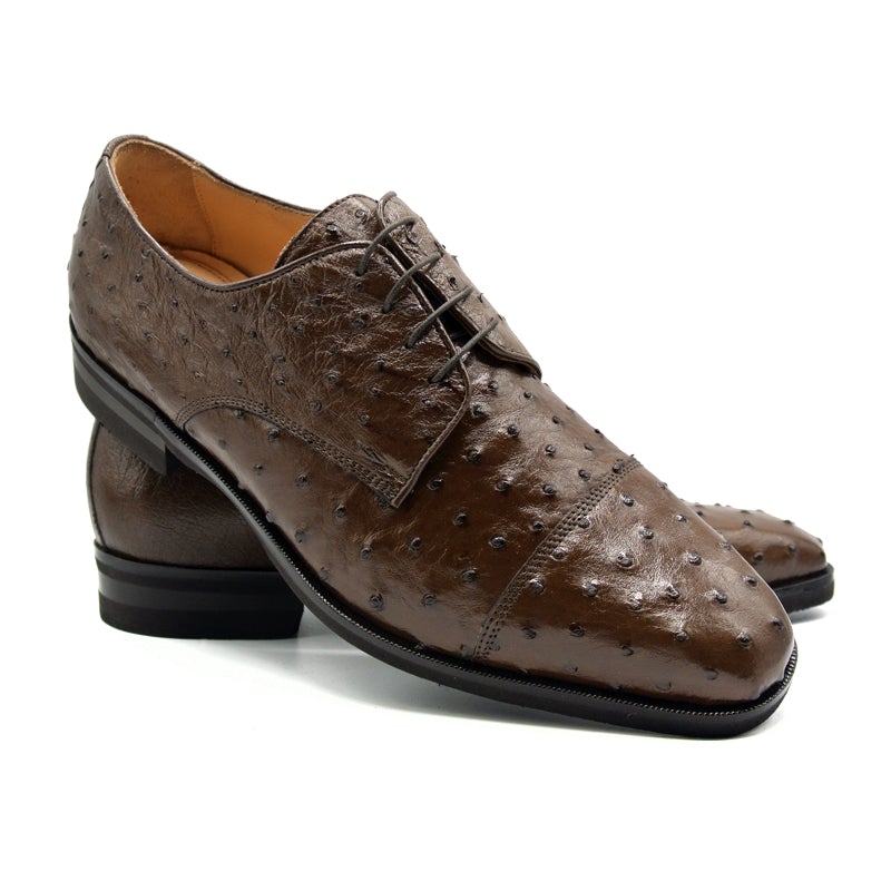 Zelli Andrea Genuine Ostrich Cap Toe Derby Dress Shoes in Brown