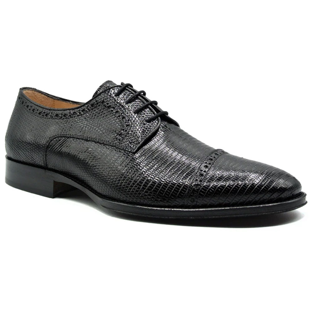 Zelli Giovanni Genuine Lizard Cap Toe Brogue Dress Shoes in Black