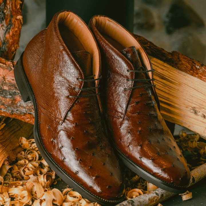 Zelli Marco Brown Chukka Boots in Genuine Ostrich Quill Leather