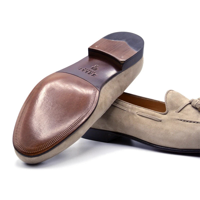 Zelli Naples Suede Tassel Loafer in Bone | Classic Italian Footwear