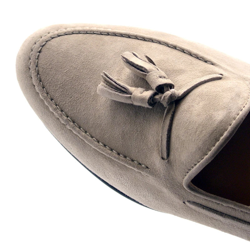 Zelli Naples Suede Tassel Loafer in Bone | Classic Italian Footwear
