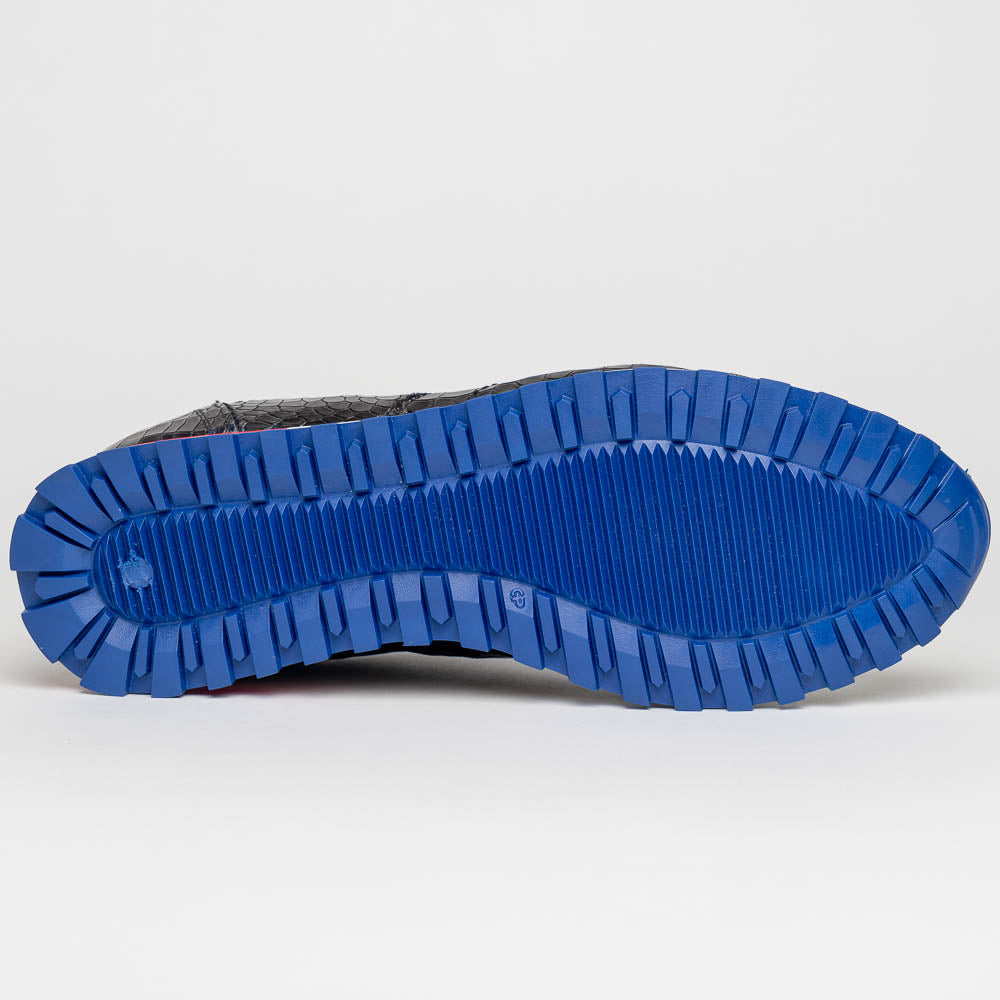 Zelli Rocco Hand-Burnished Crocodile Embossed Sneakers in Navy