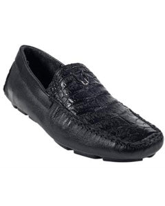 Sandalias de Hombre - De los hombres Negro Auténtico Caimen Vientre Conducción Zapatos SKU*KA5499
