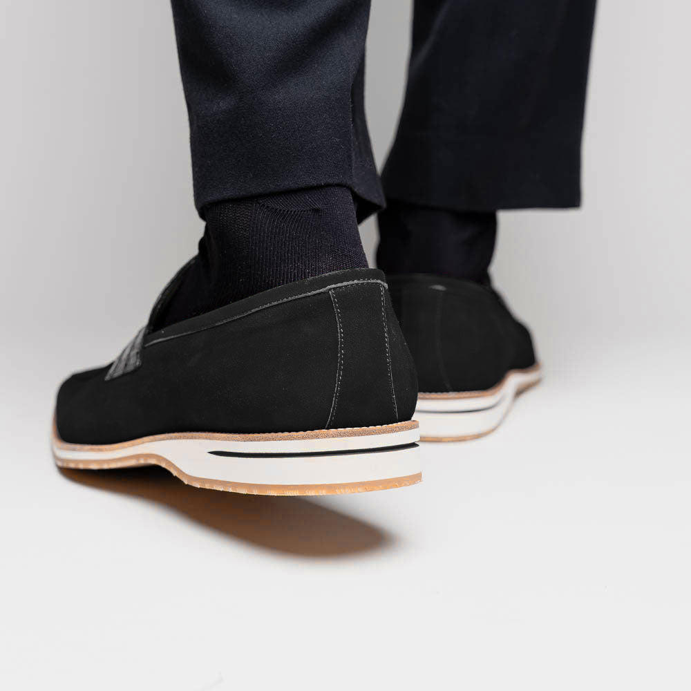 Zelli Meo 3 Suede and Crocodile Penny Loafers in Black
