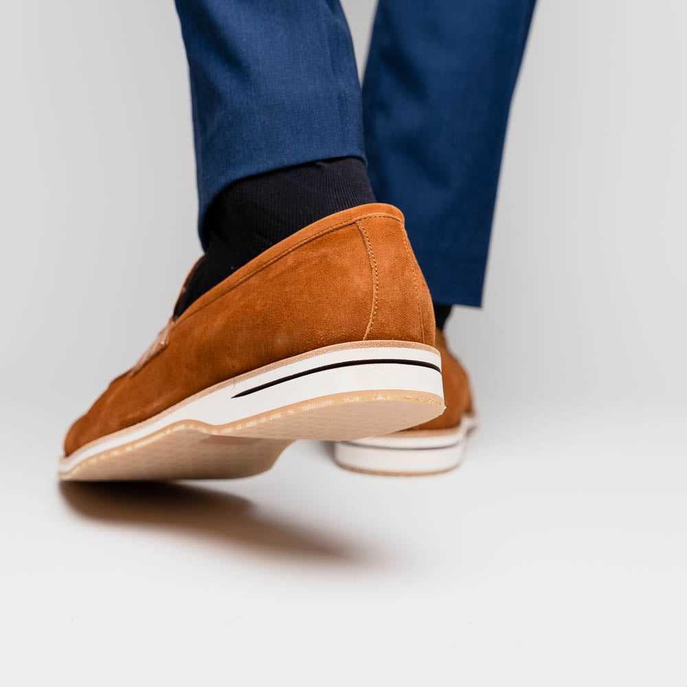 Zelli Meo 3 Contemporary Suede and Crocodile Penny Loafers in Cognac