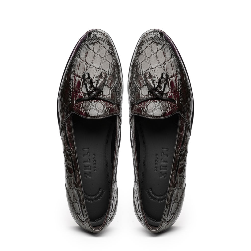 Zelli Franco Genuine Caiman Crocodile Tassel Loafers in Nicotine