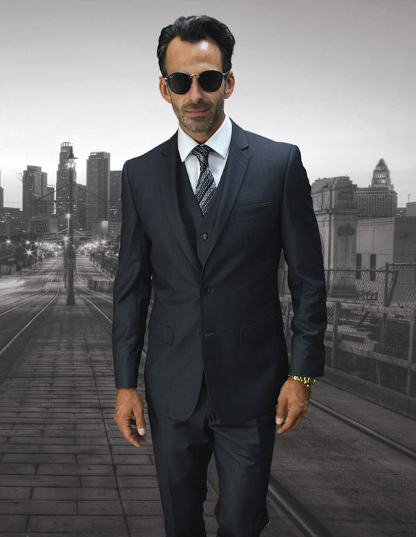 Charcoal Grey Suit - Mens 2 Button Skinny Vested Wool Suit in Charcoal Grey