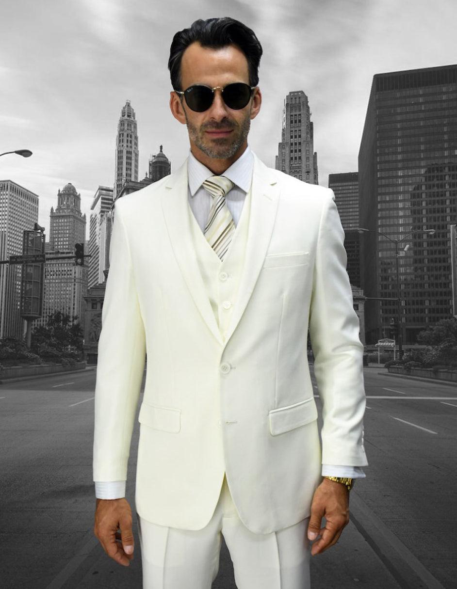 Trajes De Dombre Para Boda - Trajes De Novio - Traje Para Hombre - Ivory Pinstripe Suit