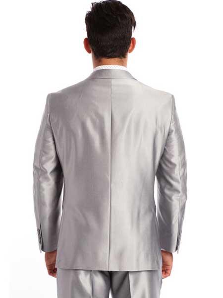 Italian Suit - Men's Slim Fit Suit - Fitted Suit - Skinny Suit Men's Two Piece Silver Classic Fit Sharkskin Solid Italian Styled Suit