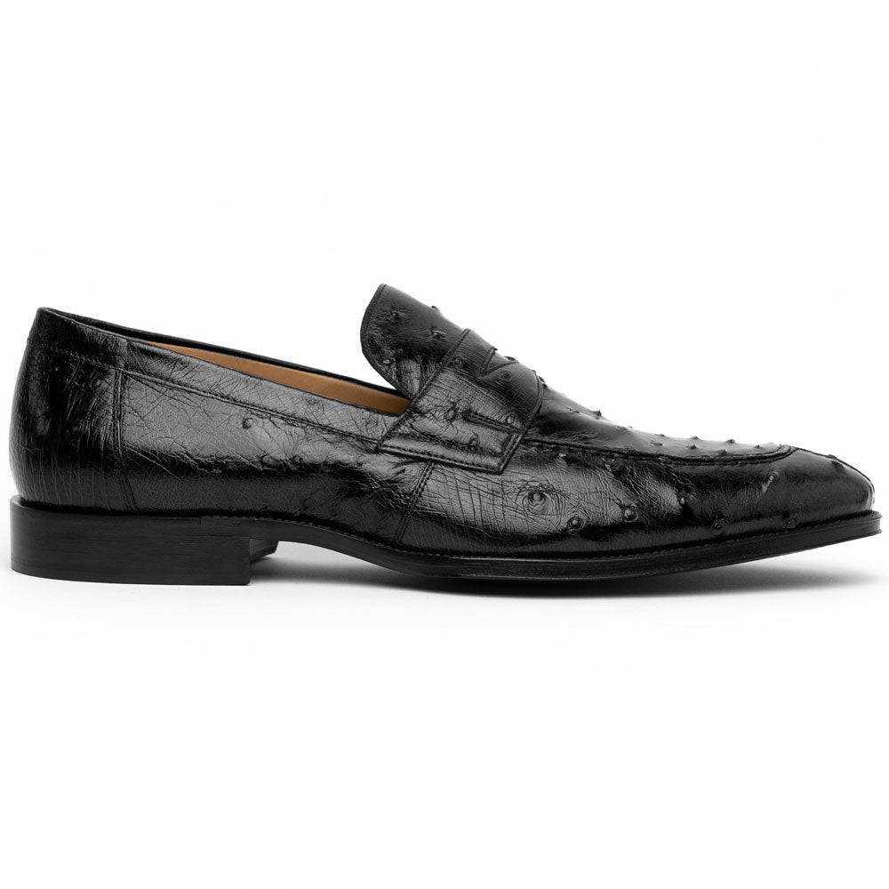 Zelli Roma Classic Penny Loafers in Genuine Black Ostrich Quill
