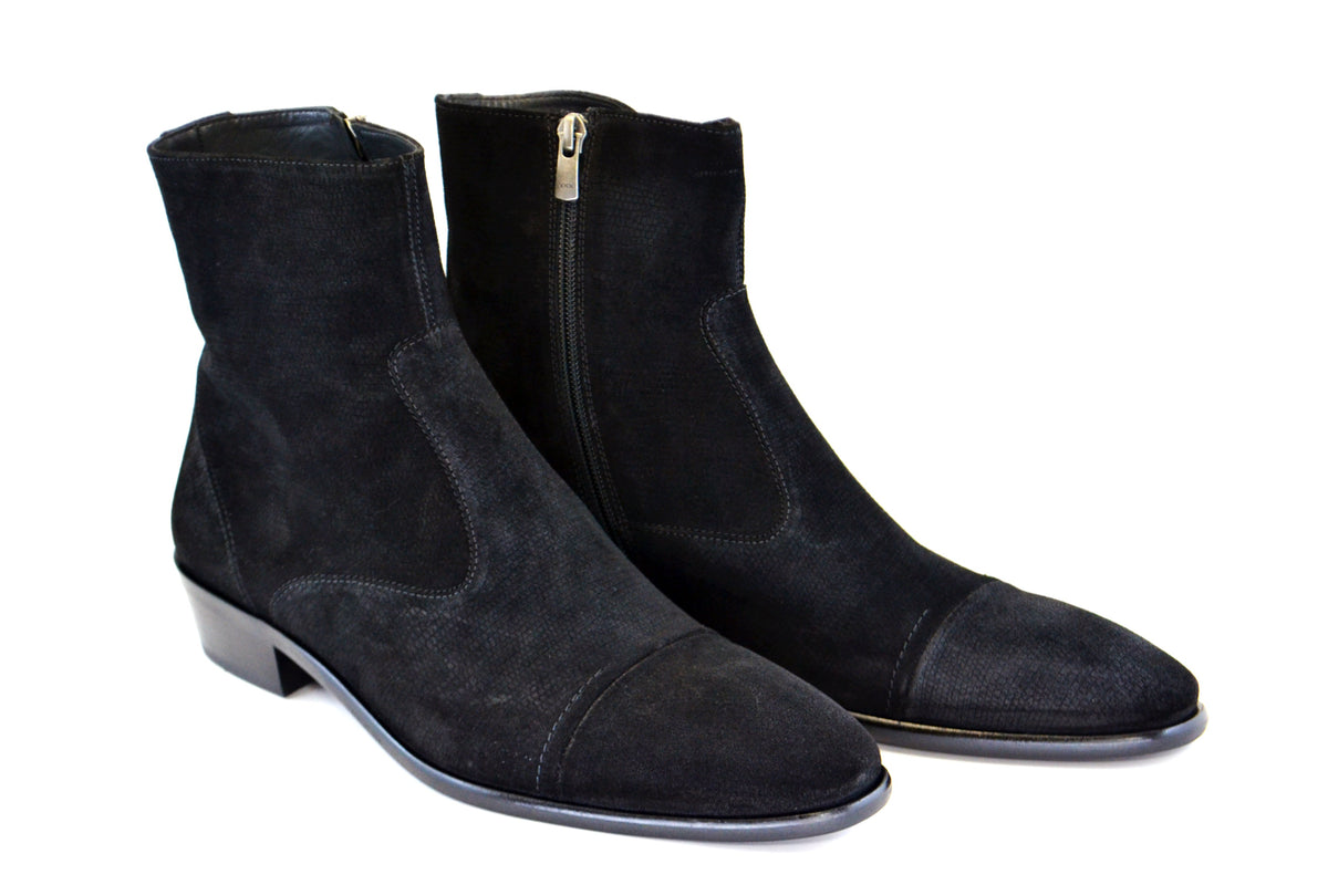 C191-1547-Lizard print Black Suede