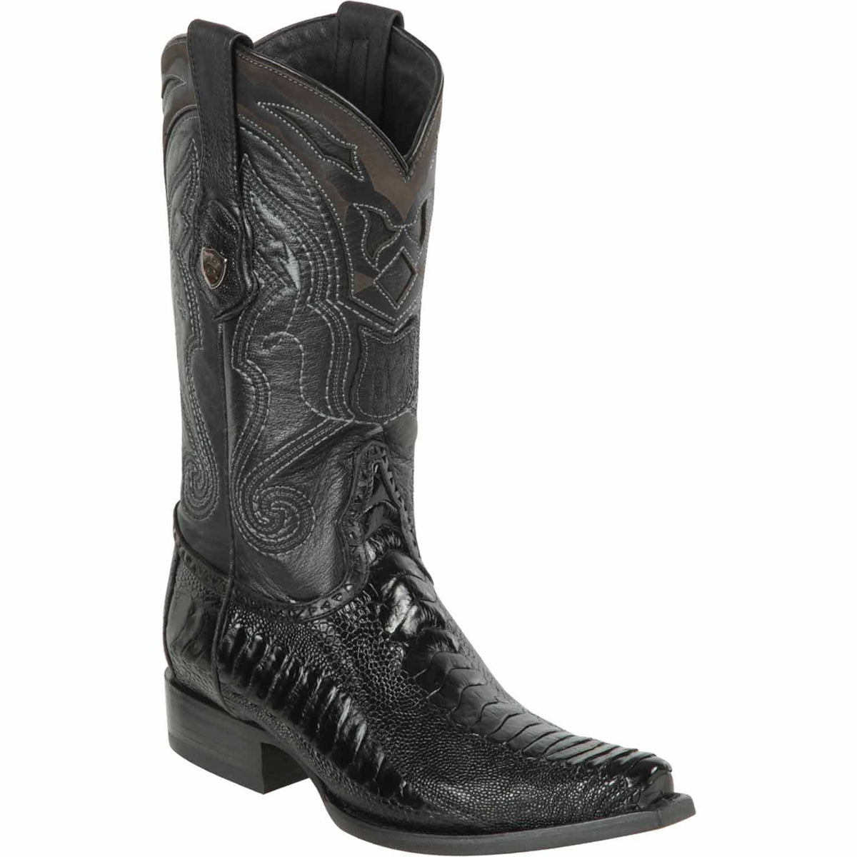 Black Ostrich Leg Boots Snip Toe - Wild West Boots