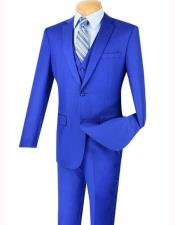 Indigo Azul Muesca Solapa 2 Botón Delgado Ajuste Establecido Traje - Trajes Para Hombre SKU*JA902