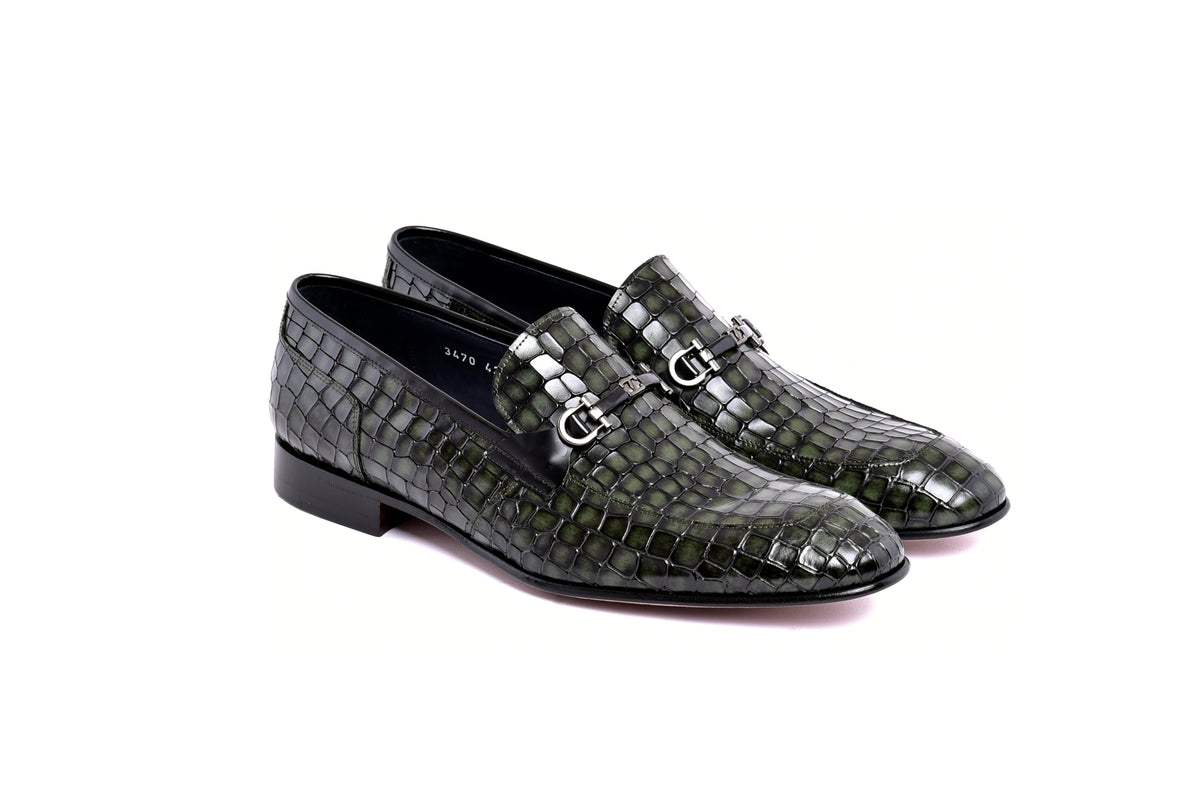C01708-3470BC Croco Leather with Buckle-Green