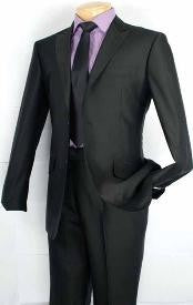 Negro Lana Tela Delgado Ajuste Traje - Trajes Para Hombre SKU*HS8302