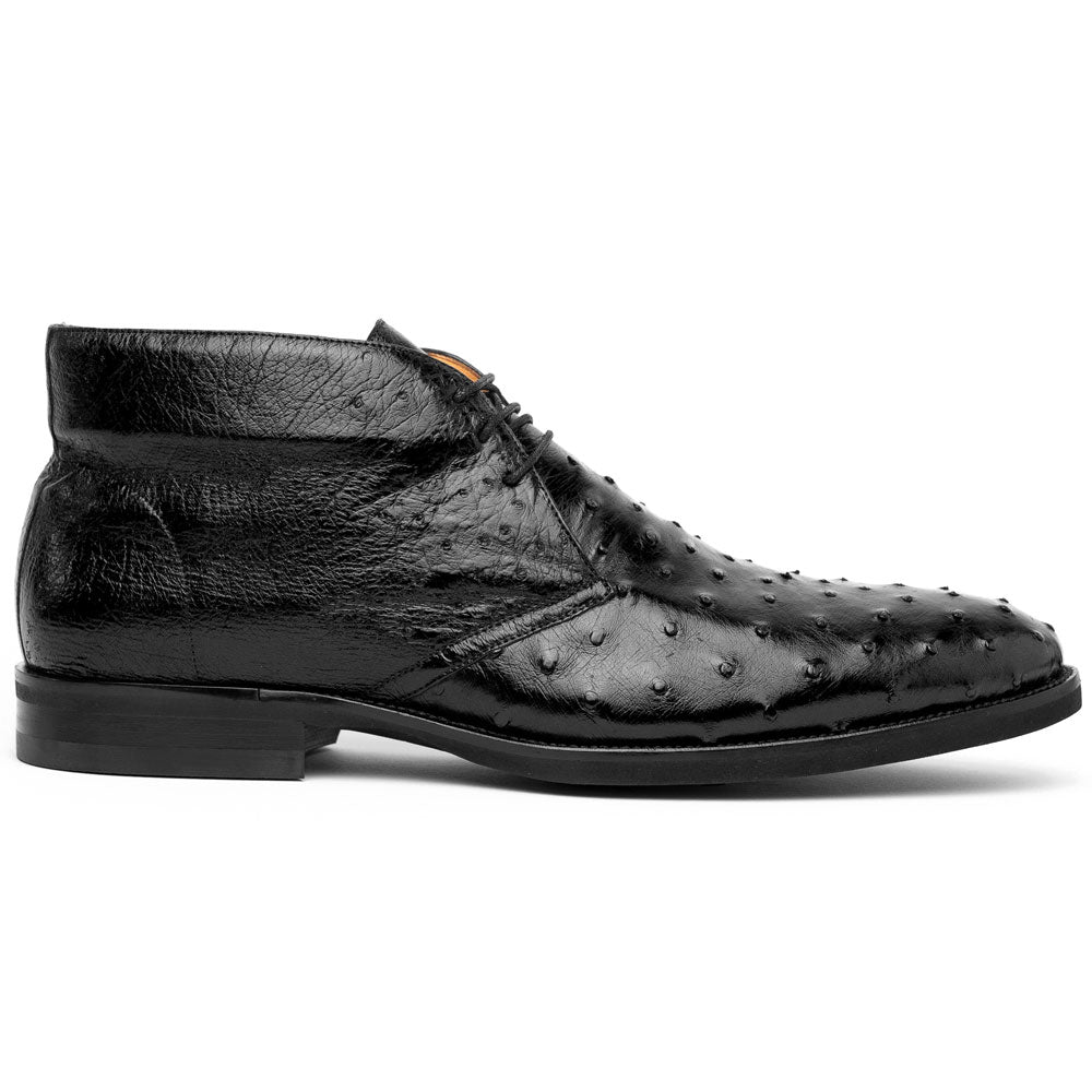 Zelli Marco Genuine Ostrich Quill Lace-Up Chukka Boots in Black