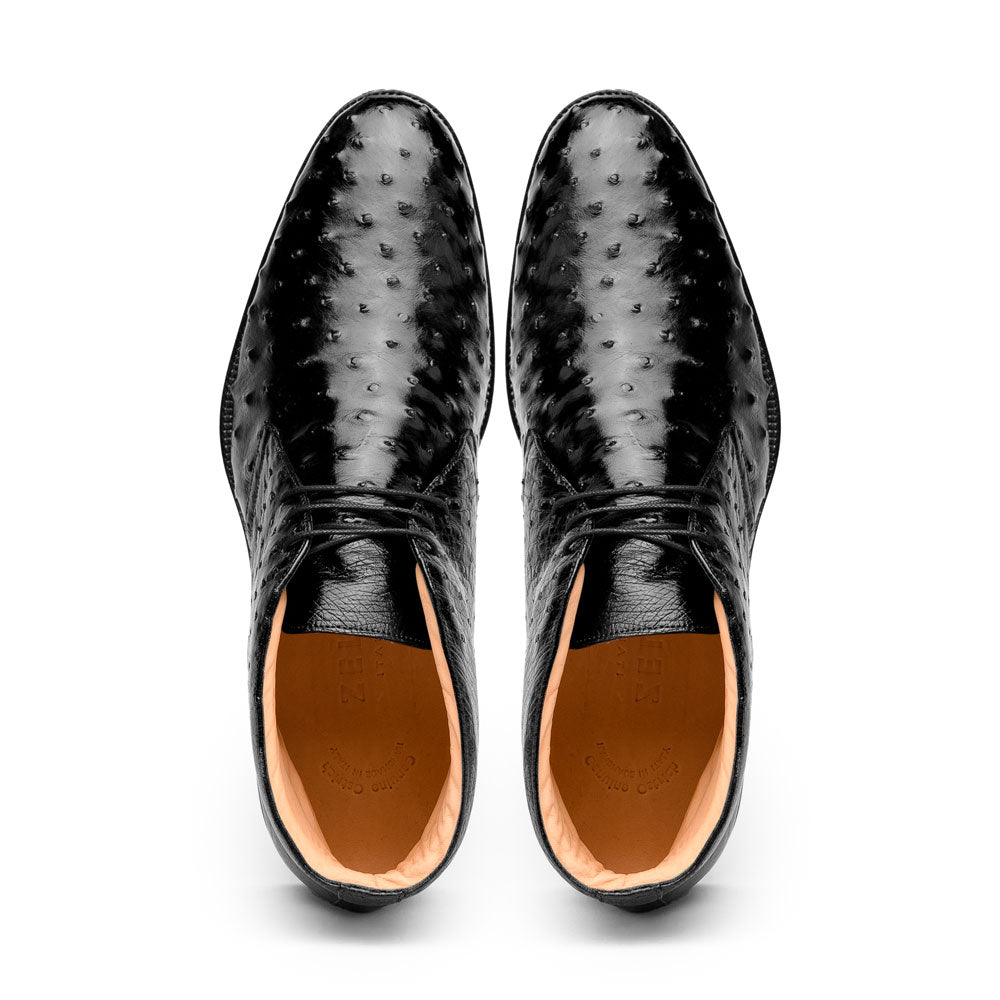 Zelli Marco Genuine Ostrich Quill Lace-Up Chukka Boots in Black