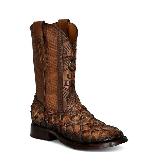 Botas de vaquero con forma de pez - Mens Honey Fish Pirarucu Square Toe Cowboy Boots