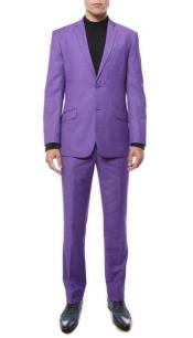 Púrpura Muesca Solapa Soltero Pecho Delgado Ajuste Traje - Trajes Para Hombre SKU*SM819