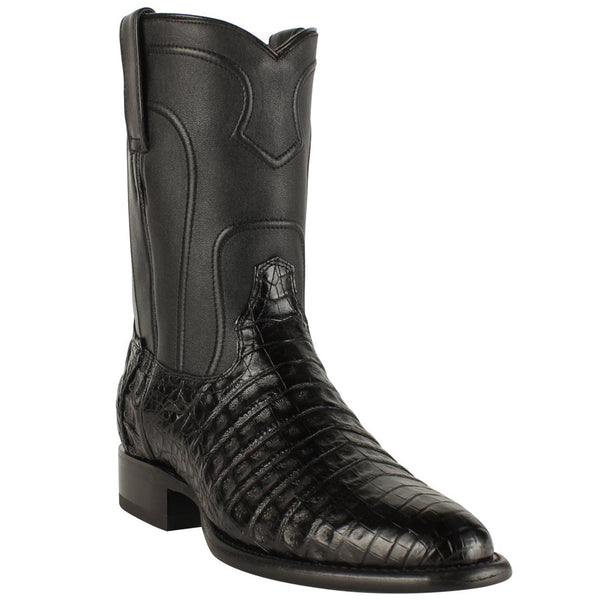 R Toe Cowboy Boot - Black Caiman Belly Roper Boots