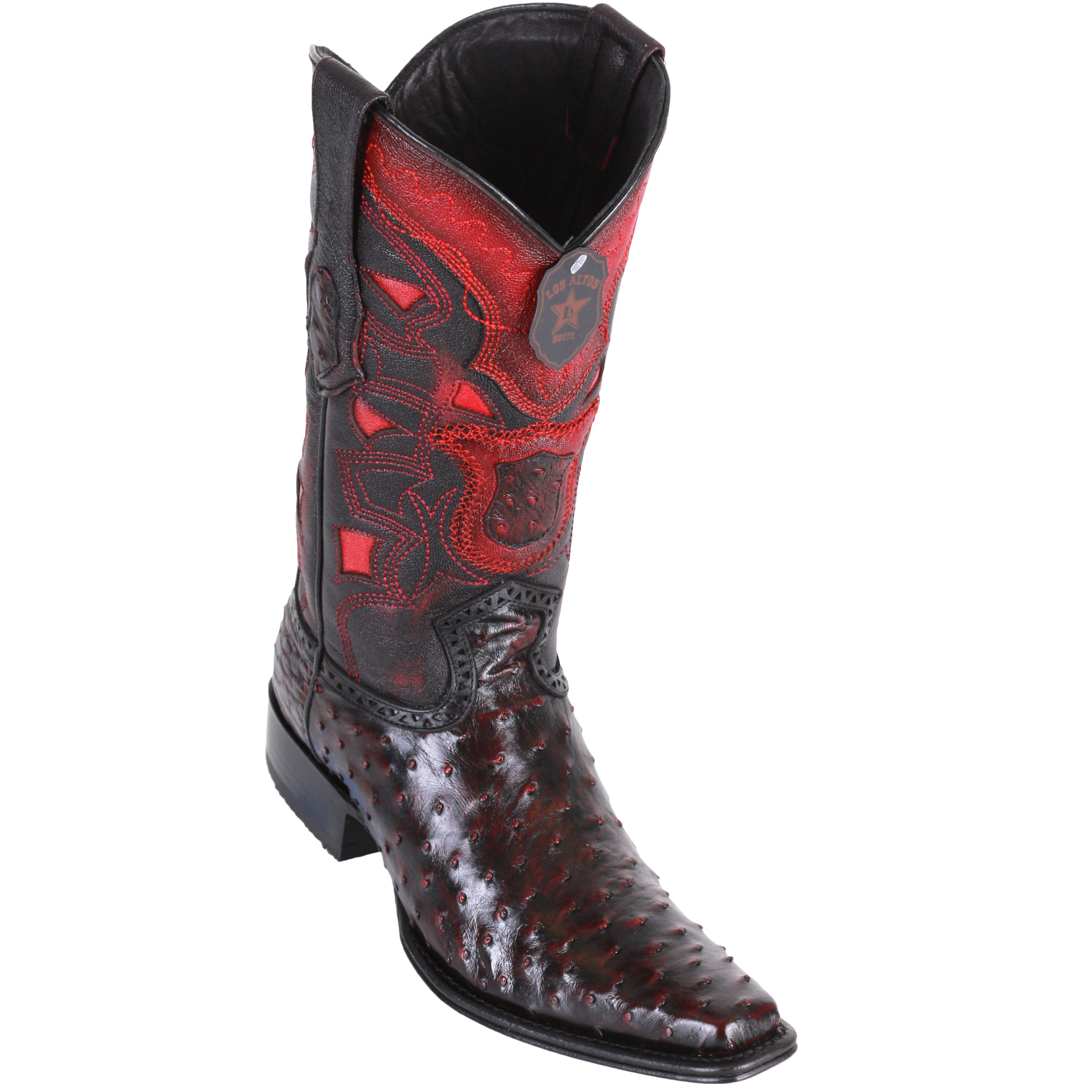 Black Cherry Ostrich Boots European Square Toe - Los Altos Boots
