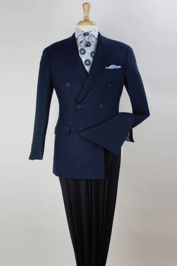 Blazer cruzado - Mens Classic Fit Double Breasted Sport Coat Blazer in Navy