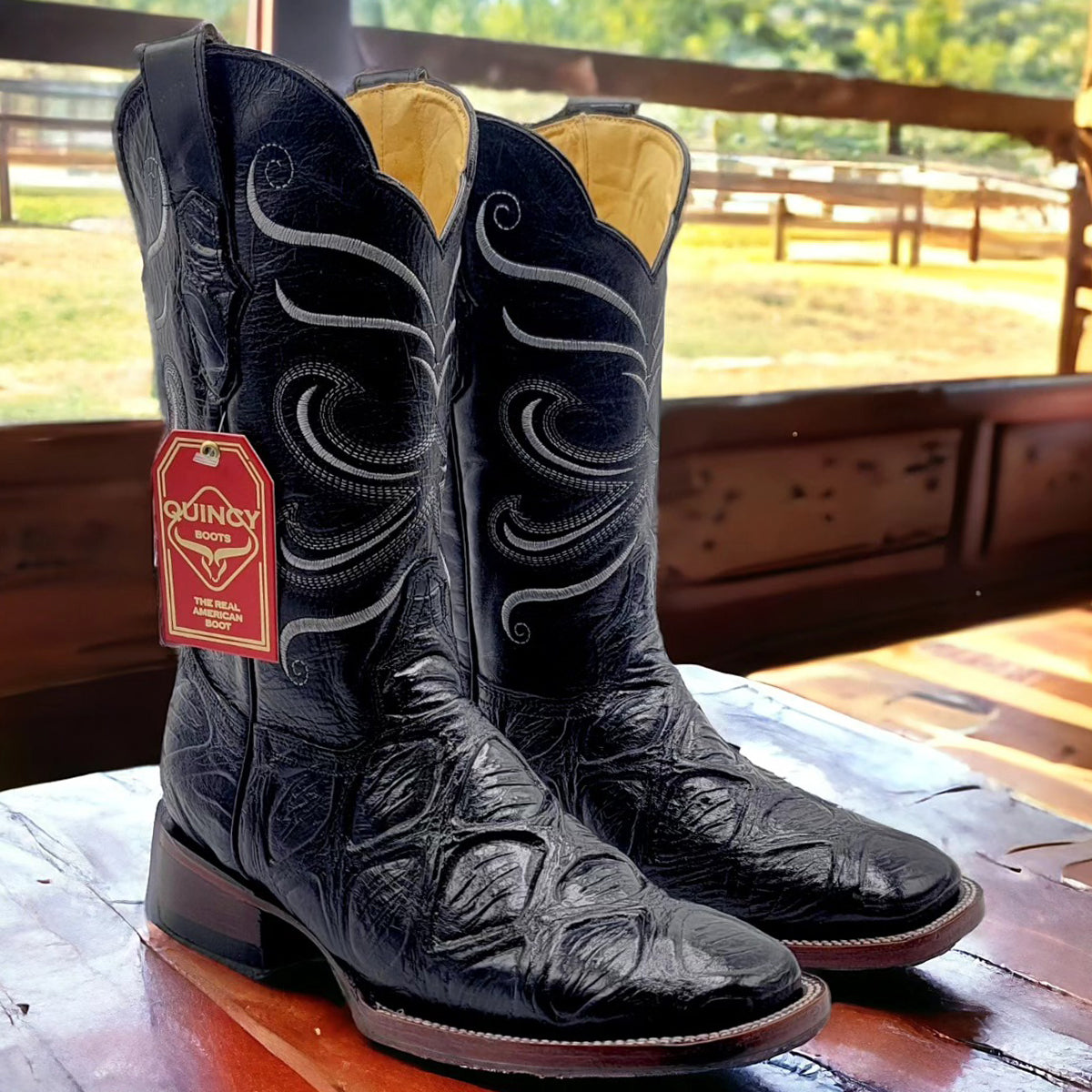 Mens Black Pirarucu Print Boots by Quincy Boots