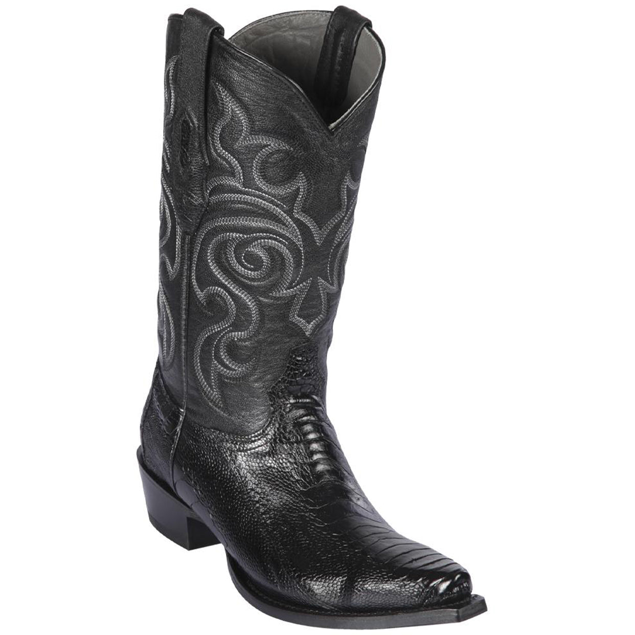 Mens Black Ostrich Leg Boots Snip Toe - Los Altos Boots