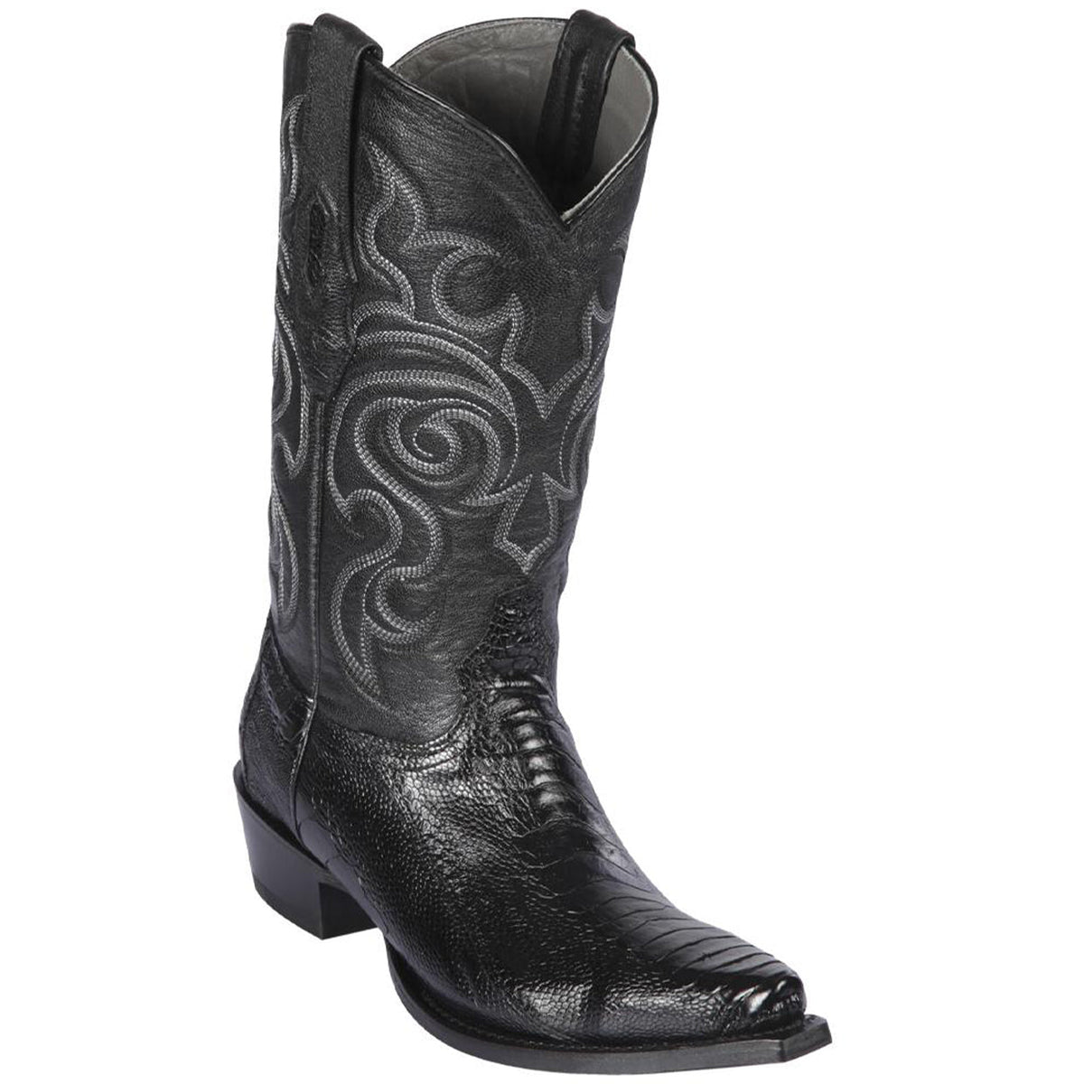 Mens Black Ostrich Leg Boots Snip Toe - Los Altos Boots