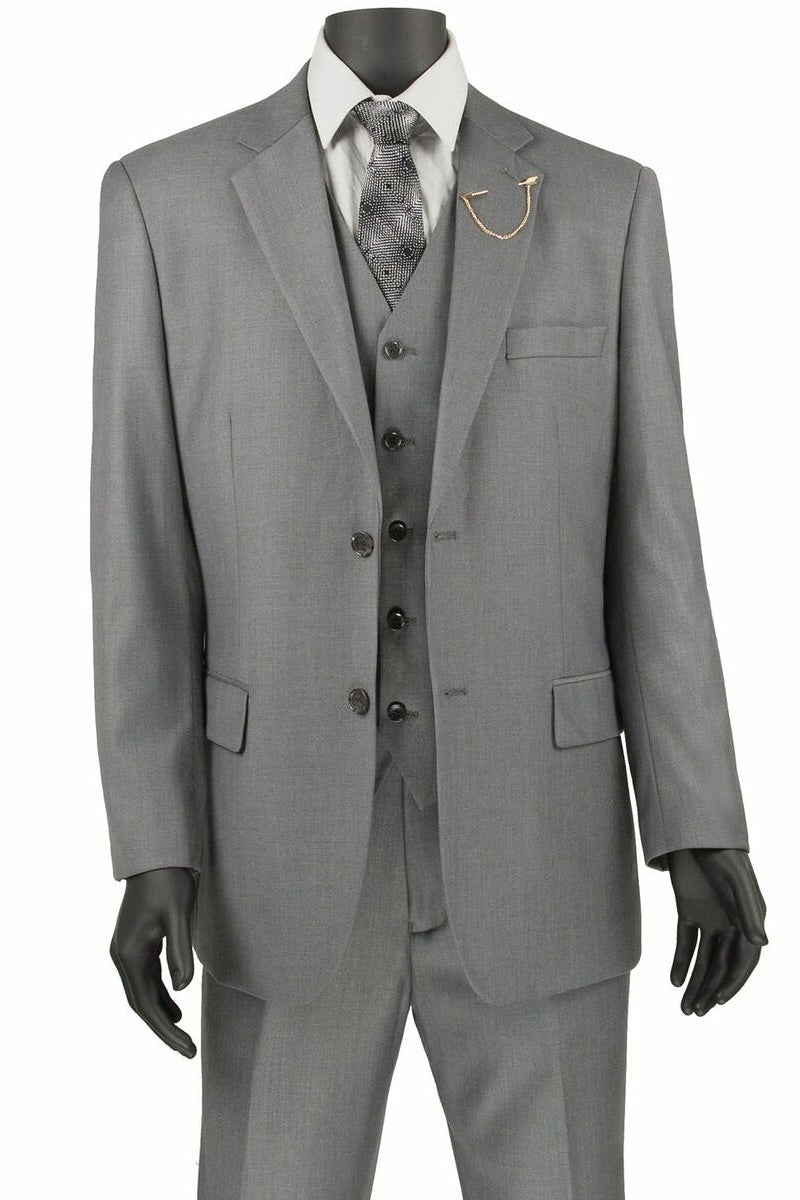 Mens Classic Fit 2 Button Vested Suit in Light Grey