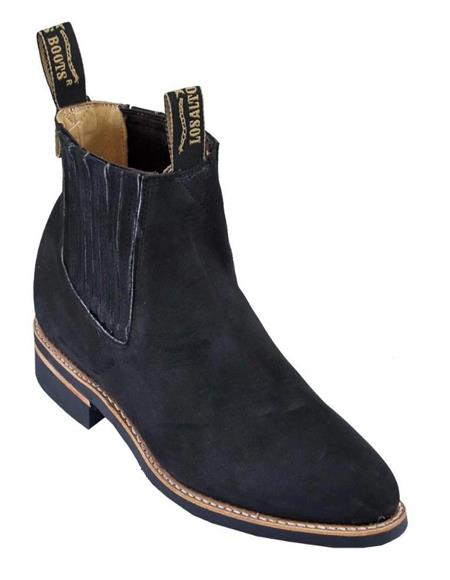 Botas Los Altos negras para hombre, estilo charro, botín, de piel nobuck y tobillo corto