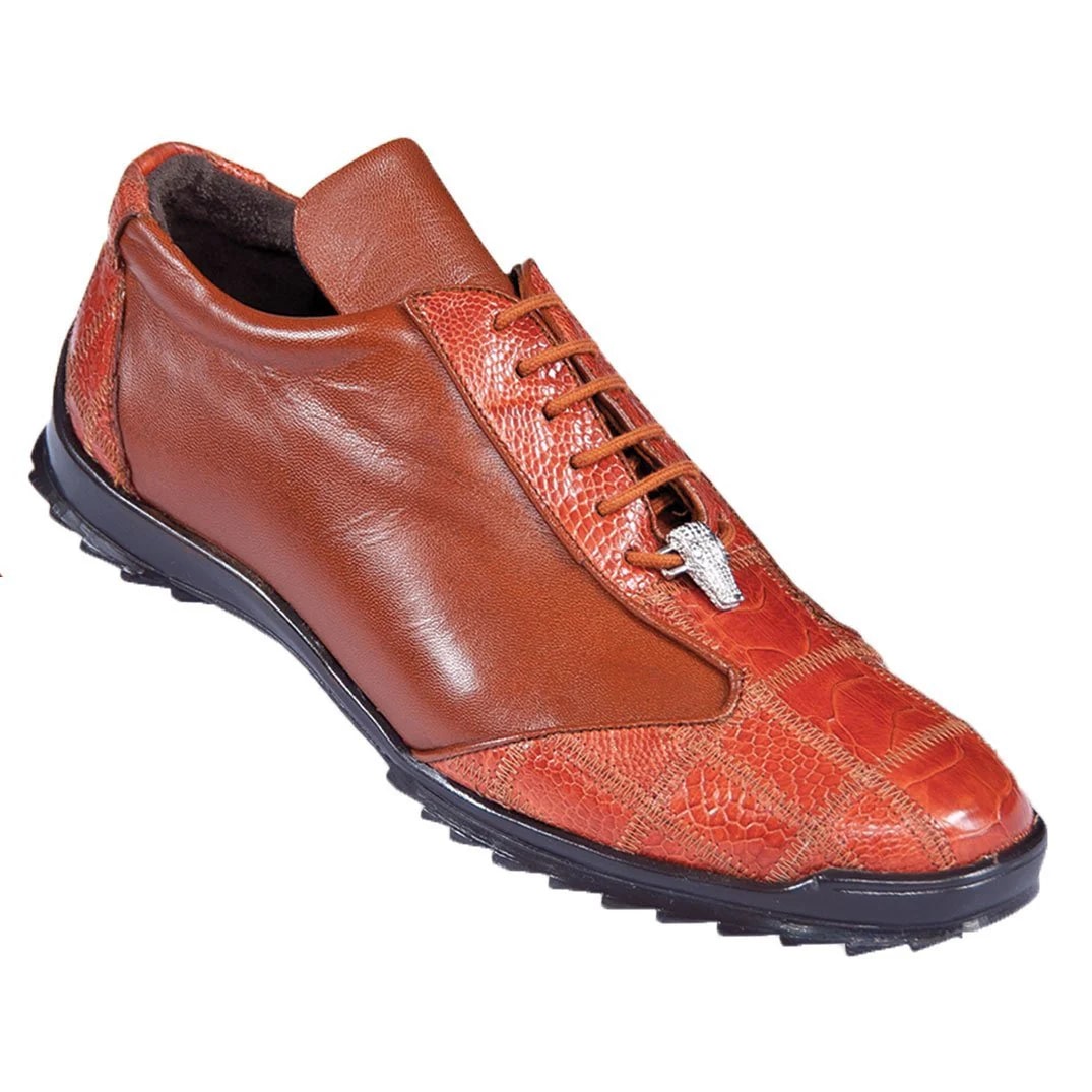 Zapatos De Avestruz Originales Para Hombre - Sneaker de Piel de Avestruz Cognac Pata