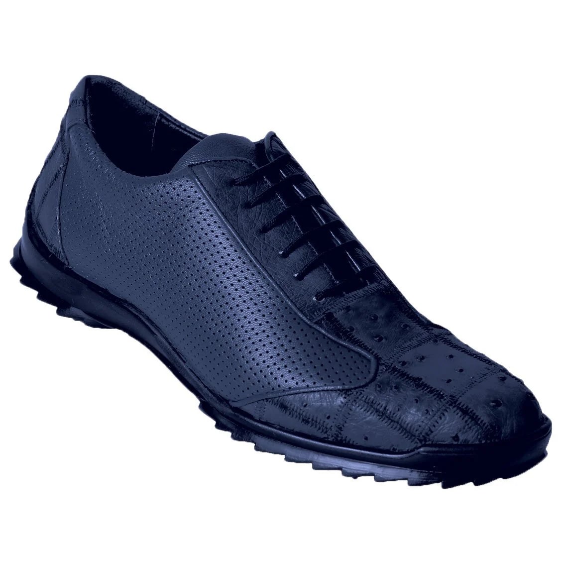 Zapatos De Avestruz Originales Para Hombre - Sneaker Casual Avestruz Azul Marino Zig-Zag