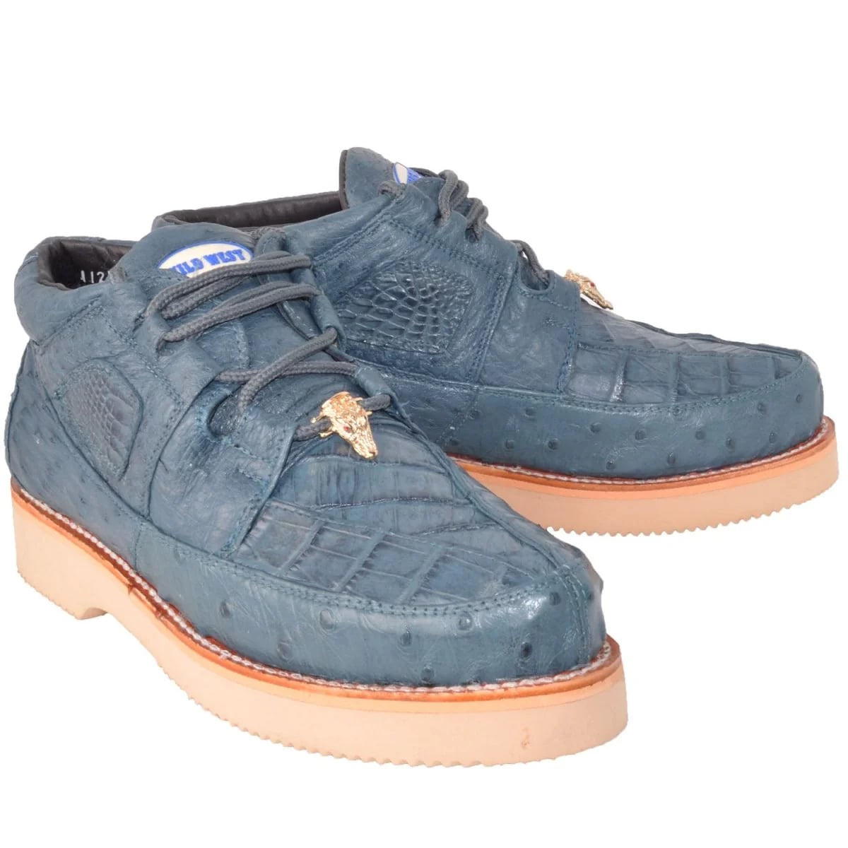 Zapatos De Avestruz Originales Para Hombre - Zapato de Piel Caiman y Avestruz Color Azul Mezclilla Wild West Boots