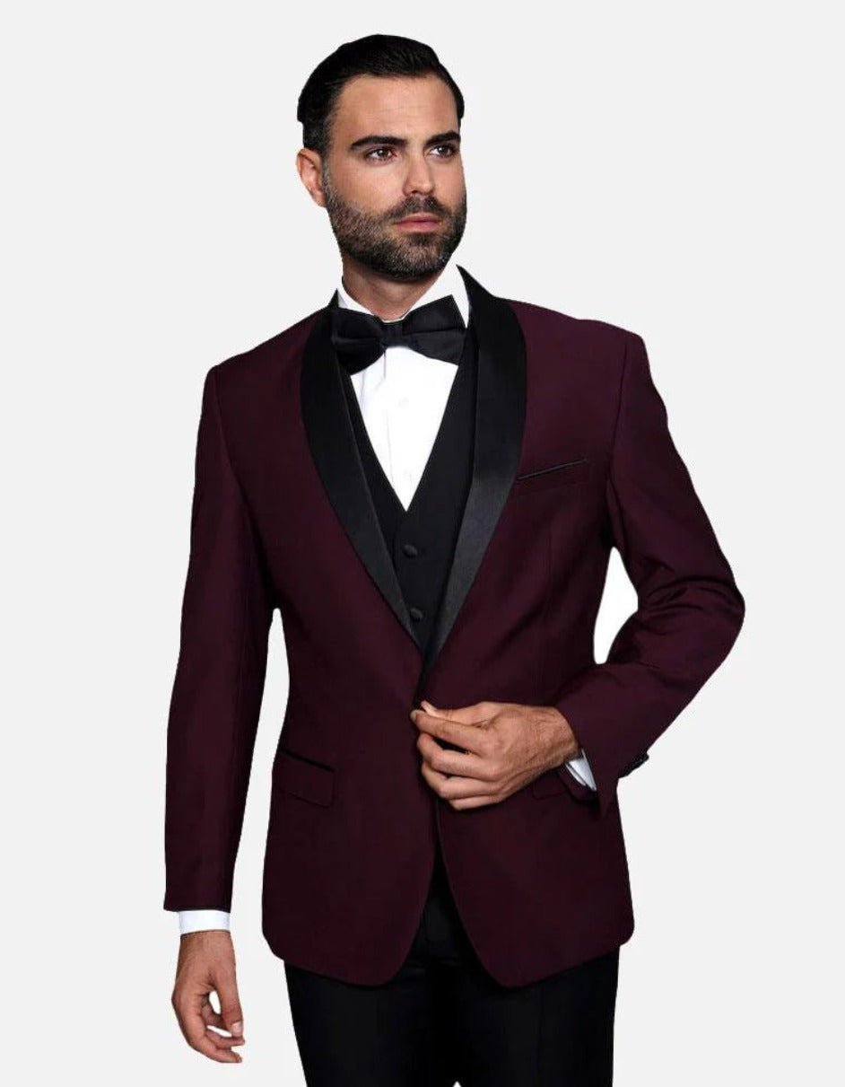 Trajes De Dombre Para Boda - Trajes De Novio - Traje Para Hombre - Burgundy and Black  Suit