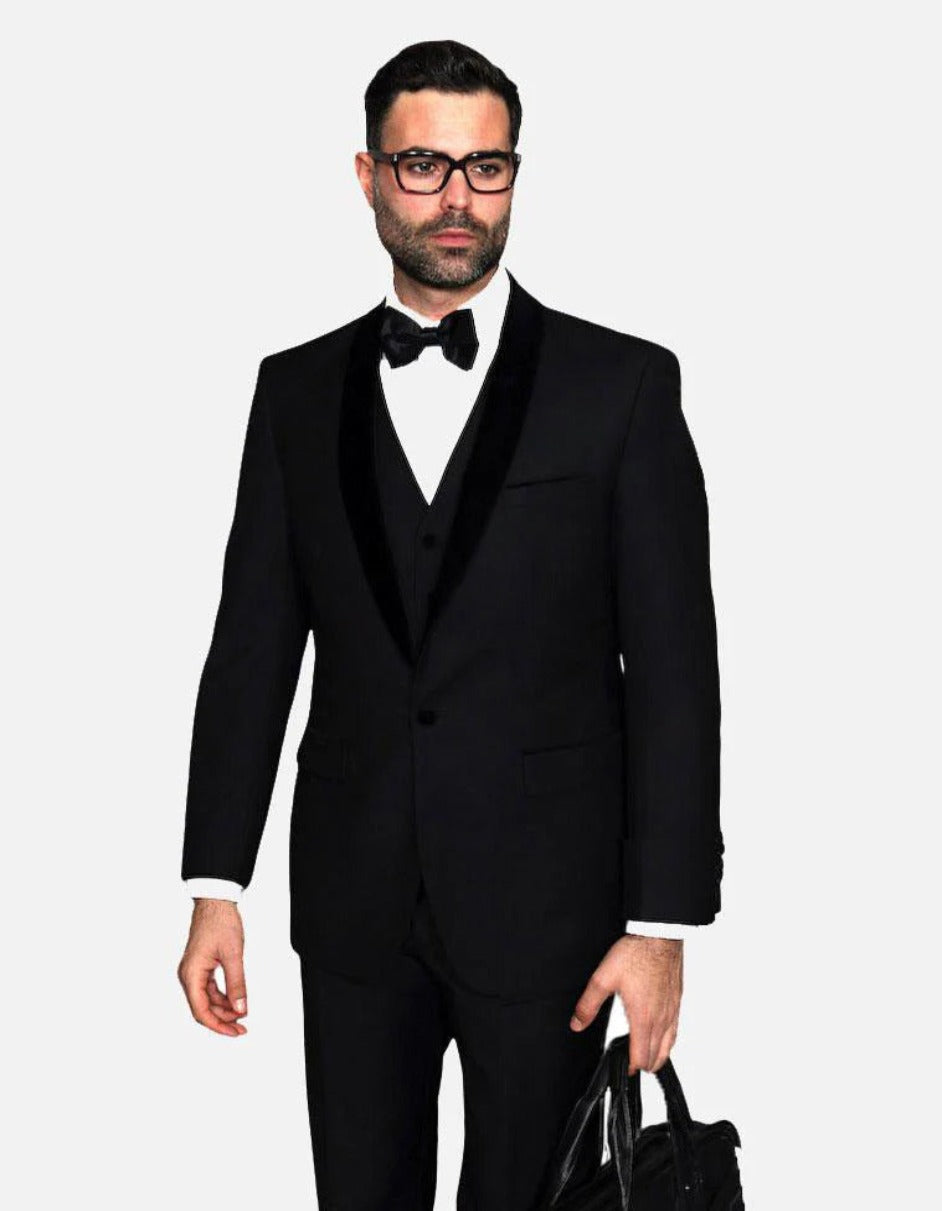 Trajes De Dombre Para Boda - Trajes De Novio - Traje Para Hombre - Black Lapel Vested  Suit
